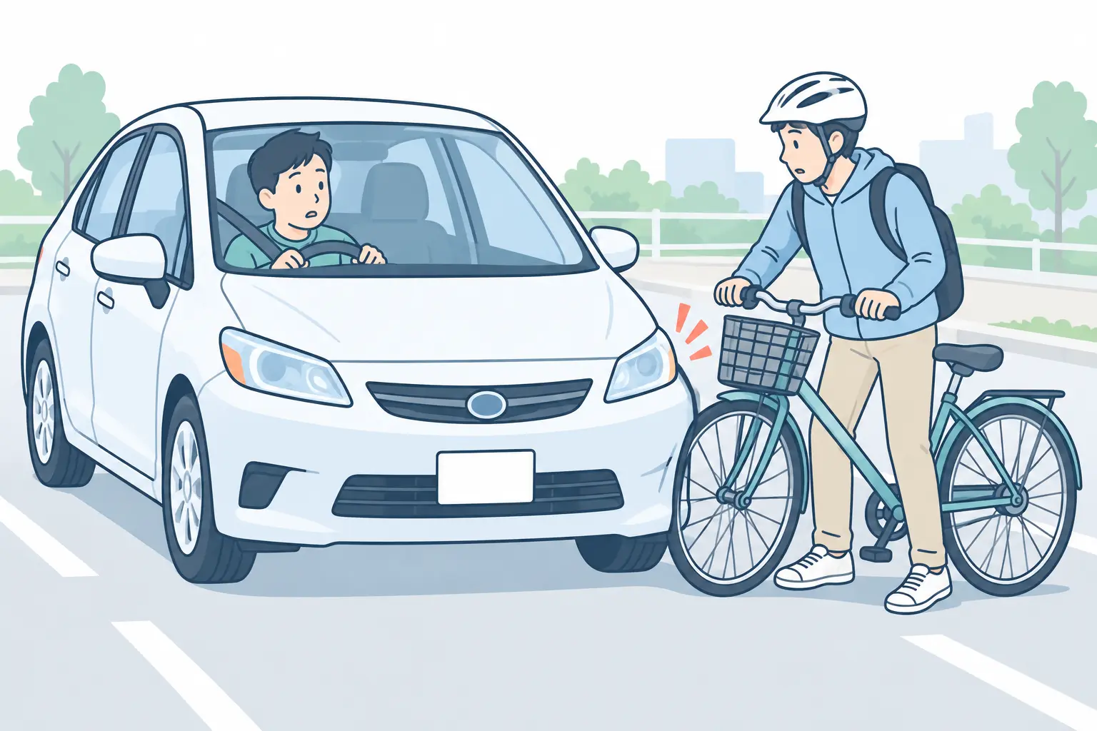 車と自転車の交通事故を示すイラスト